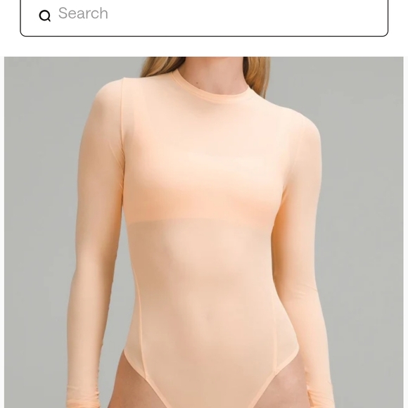 NWT Lululemon Mesh Longsleeve Crewneck Bodysuit Sz S Peach Bellini - Picture 1 of 4